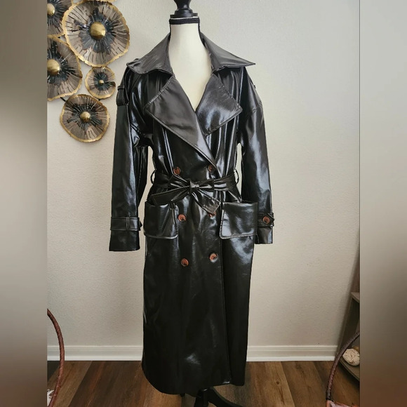 NOCTURNE Women's Belted Pleather Trench Coat - Picture 1 of 14